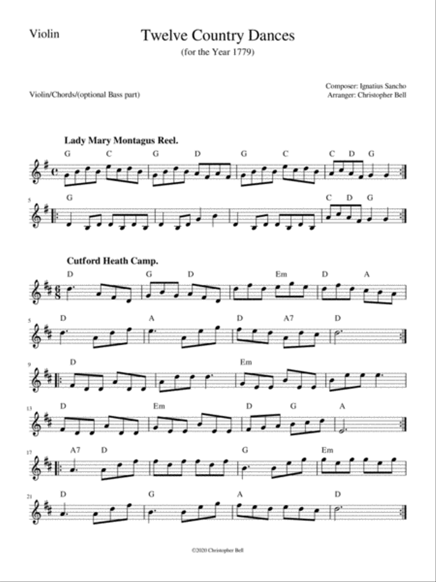 Ignatius Sancho - Twelve Country Dances Set of Parts scores gallery preview page 1