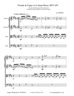 BACH: Prelude & Fugue No. 18 in G-sharp Minor, BWV 887 for String Quartet