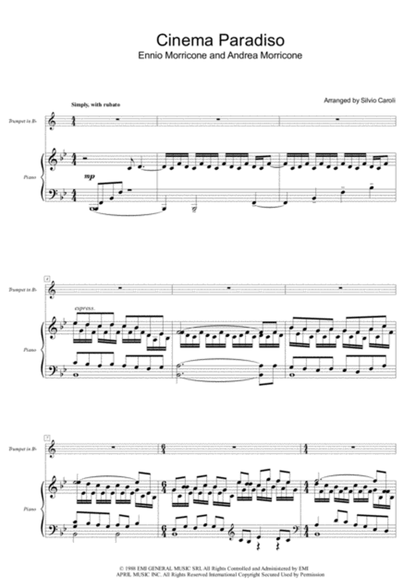 Cinema Paradiso - Duet: Trumpet and Piano Accompaniment - Score in B flat