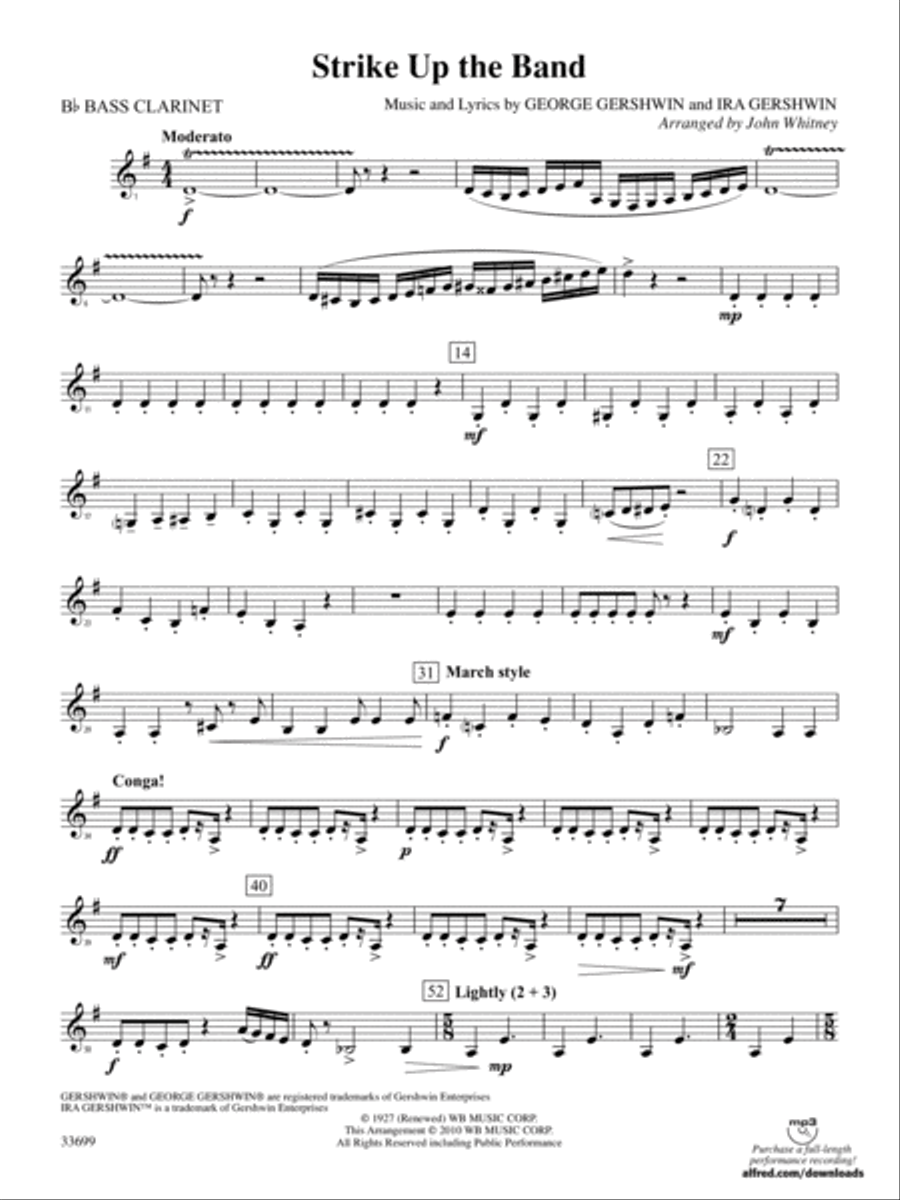 Strike Up the Band: B-flat Bass Clarinet Full Orchestra scores gallery preview page 1