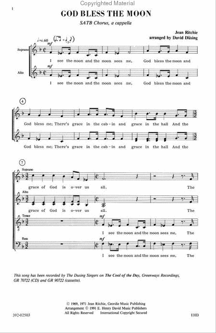 God Bless the Moon 4-Part scores gallery preview page 2