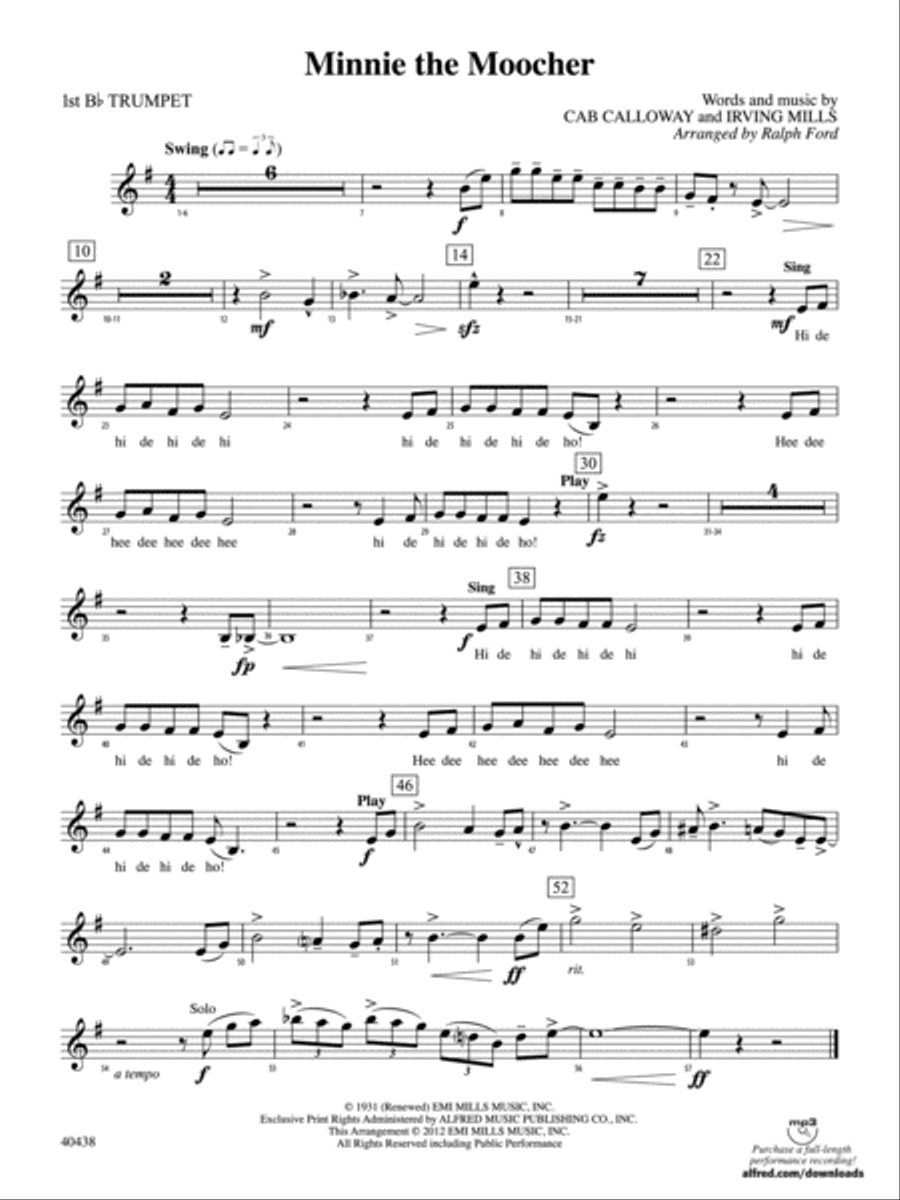 Minnie the Moocher: 1st B-flat Trumpet Full Orchestra scores gallery preview page 1