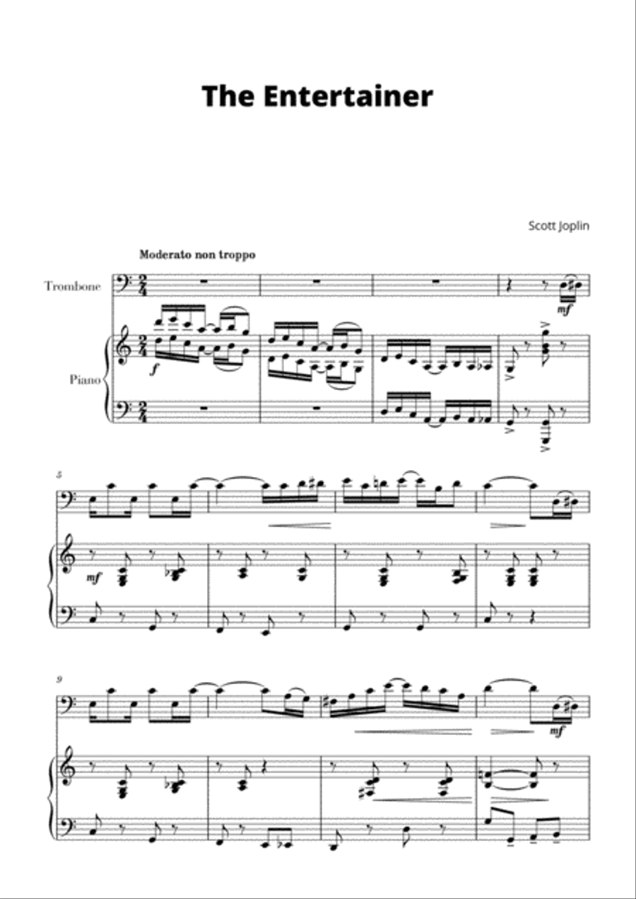 The Entertainer (for Trombone and Piano) Trombone Duet scores gallery preview page 1