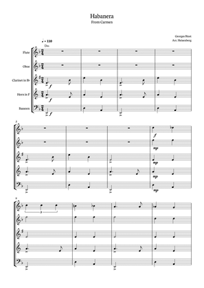Habanera - Carmen - Georges Bizet, for Woodwind Quintet in a easy version with chords.