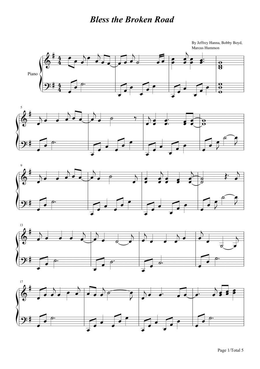 Bless The Broken Road Piano Solo scores gallery preview page 1