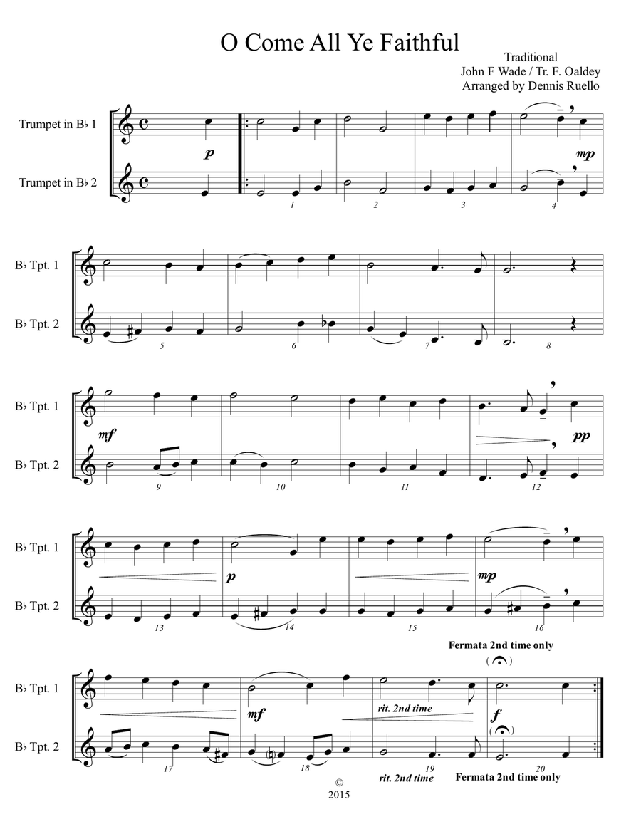 6 Traditional Christmas Carols for Trumpet Duet - Advanced Intermediate Trumpet Duet scores gallery preview page 5