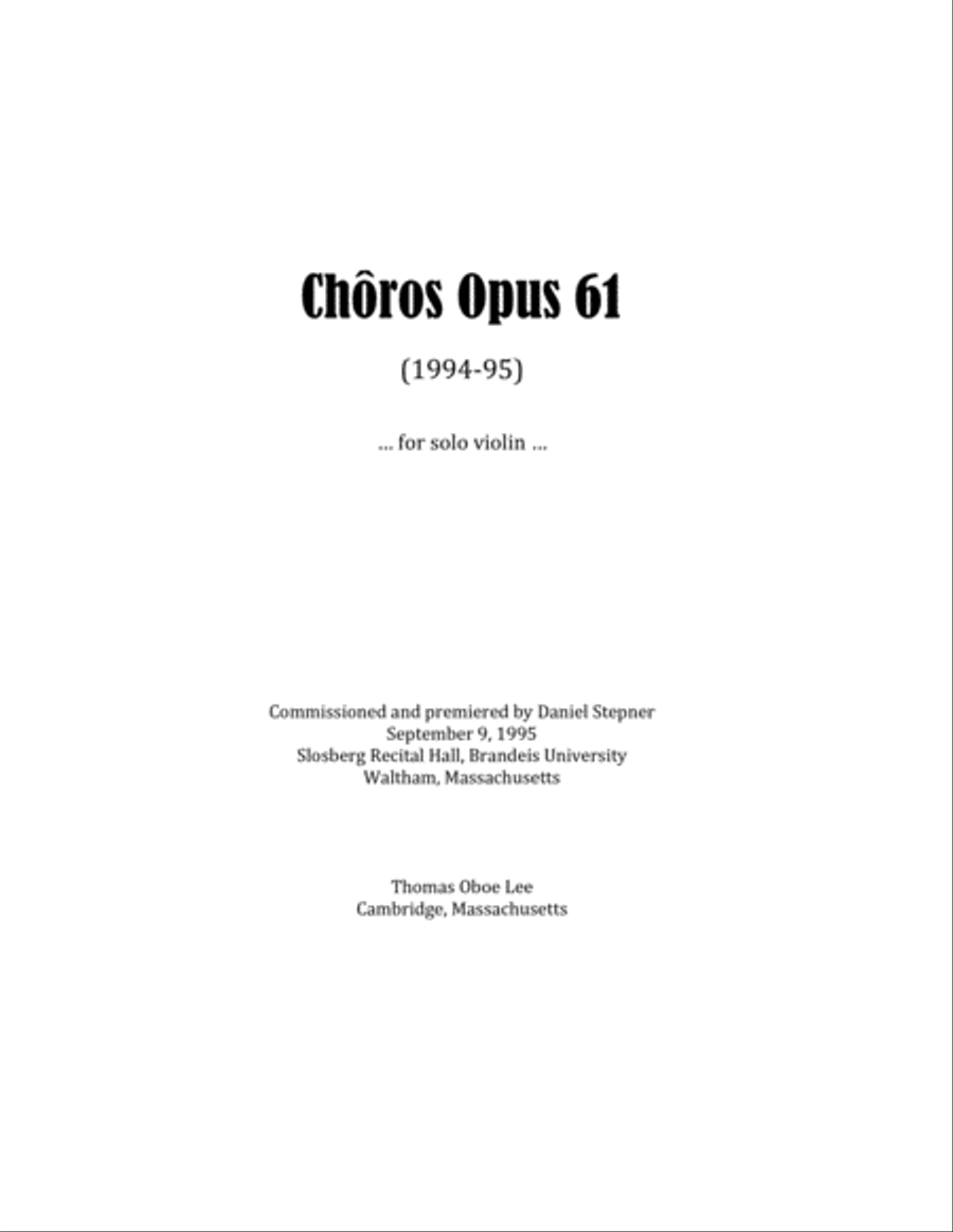 Chôros, opus 61 (1994-95) for solo violin Violin Solo scores gallery preview page 1