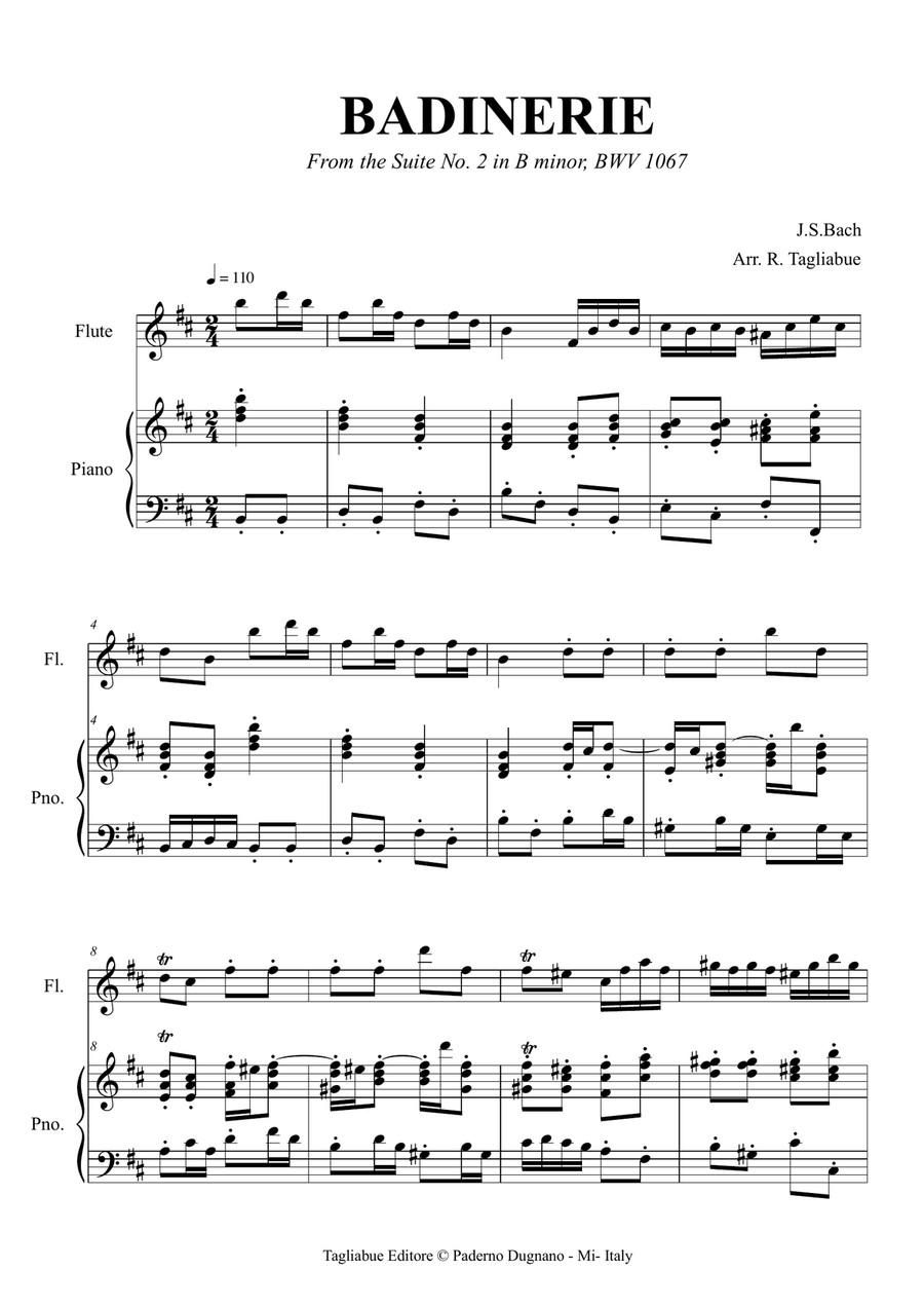 BADINERIE - from Suite No. 2, BWV 1067- Arr. for Flute and Piano (or any instrument in C) - with pa image number null