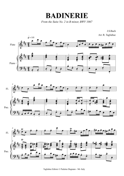 BADINERIE - from Suite No. 2, BWV 1067- Arr. for Flute and Piano (or any instrument in C) - with pa image number null