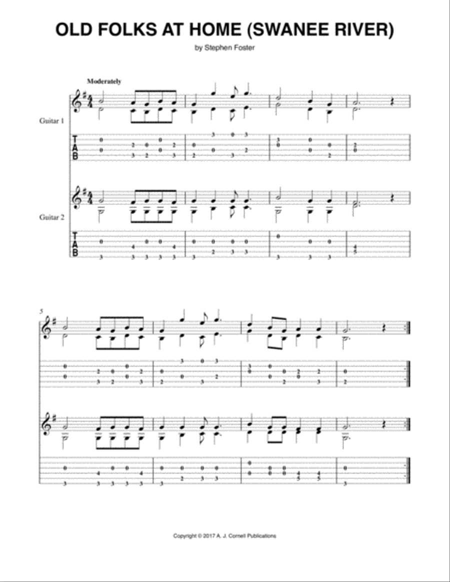 Old Folks at Home (Swanee River) Acoustic Guitar scores gallery preview page 1