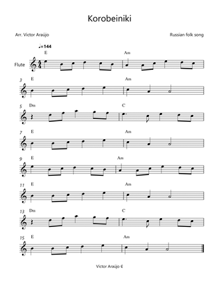 Korobeiniki (from Tetris) - Flute Lead Sheet - Chord Symbols