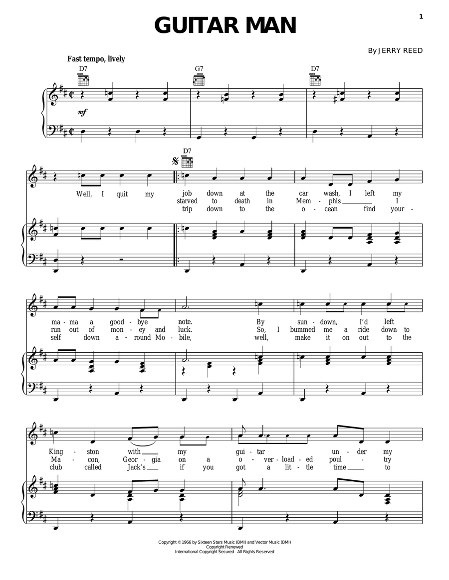 Guitar Man Guitar Man Piano, Vocal, Guitar scores gallery preview page 1
