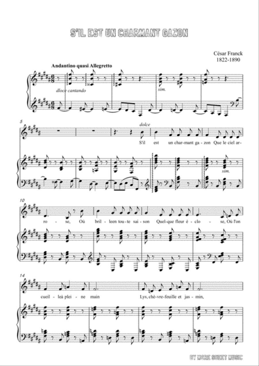 Franck-S'il est un charmant gazon in B Major,for voice and piano Voice Solo scores gallery preview page 3