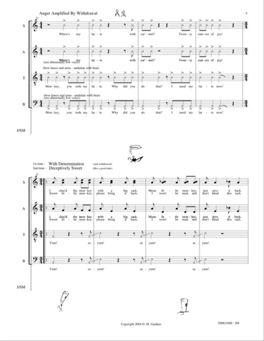Caffeinated Dreams (SATB, Percussion, and Solo Monkey) 4-Part scores gallery preview page 6
