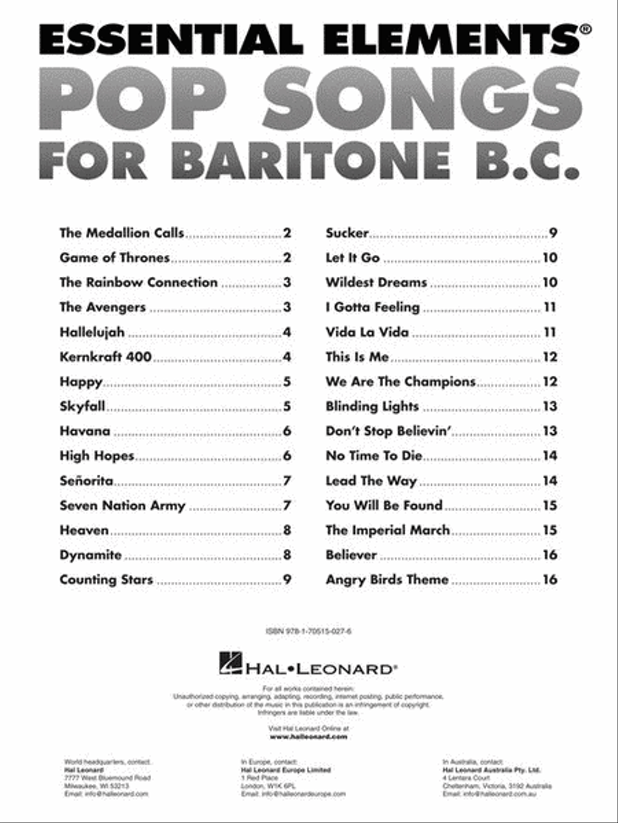 Essential Elements Pop Songs for Baritone B.C. Concert Band Methods scores gallery preview page 3