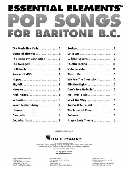 Essential Elements Pop Songs for Baritone B.C.