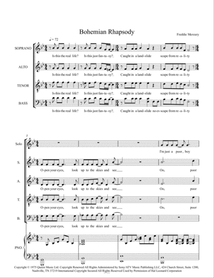 Bohemian Rhapsody 4-Part scores gallery preview page 1