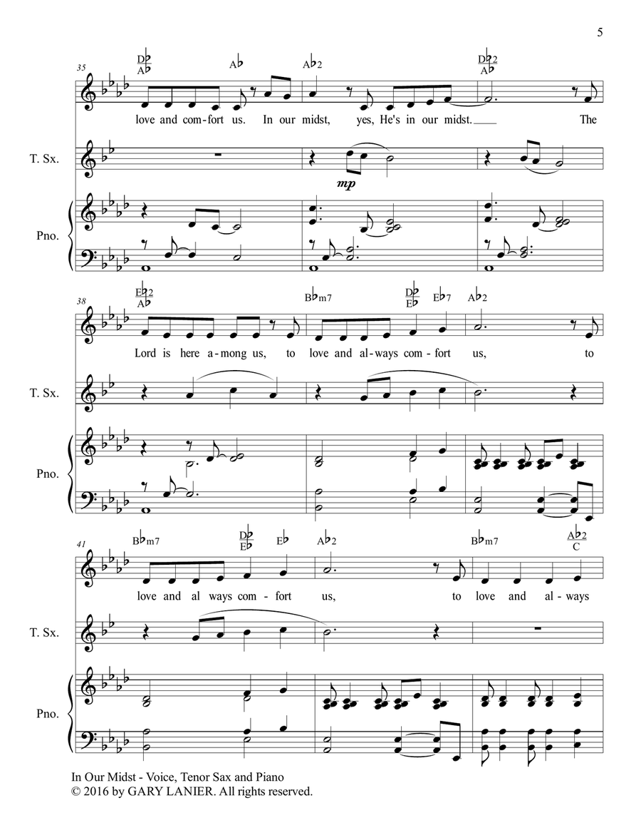 IN OUR MIDST WORSHIP SUITE (For Voice, Tenor Sax and Piano with Parts) Piano, Vocal scores gallery preview page 6
