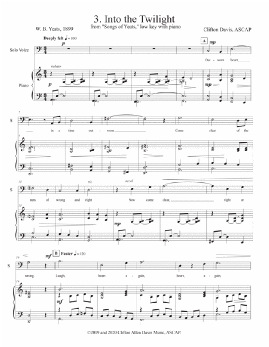 Into the Twilight (Clifton Davis) solo low voice with piano, from 