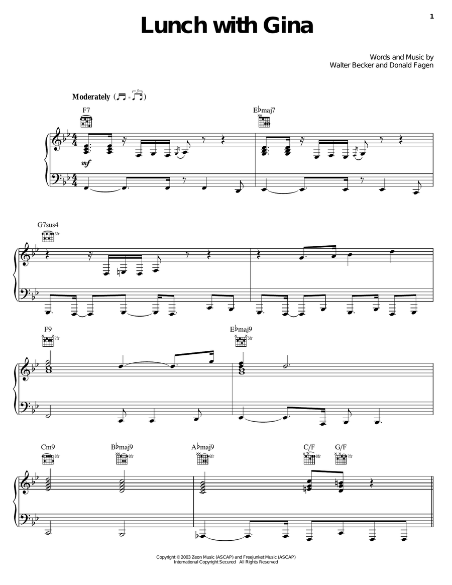 Lunch With Gina Piano, Vocal, Guitar scores gallery preview page 1