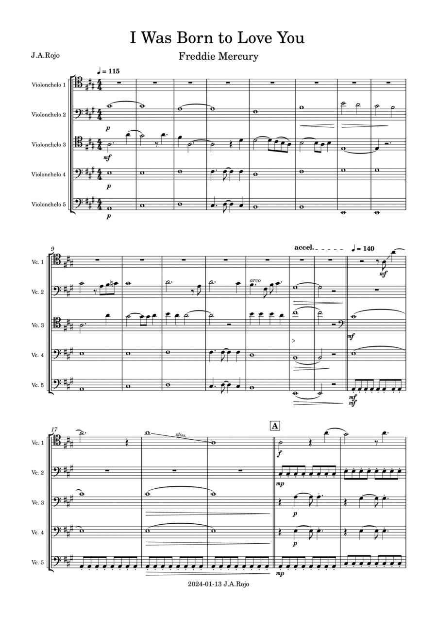 I Was Born To Love You I Was Born To Love You String Quintet scores gallery preview page 1