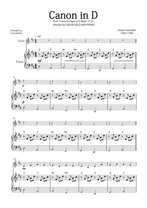 "Canon in D" by Pachelbel - Version for VIOLIN SOLO with PIANO