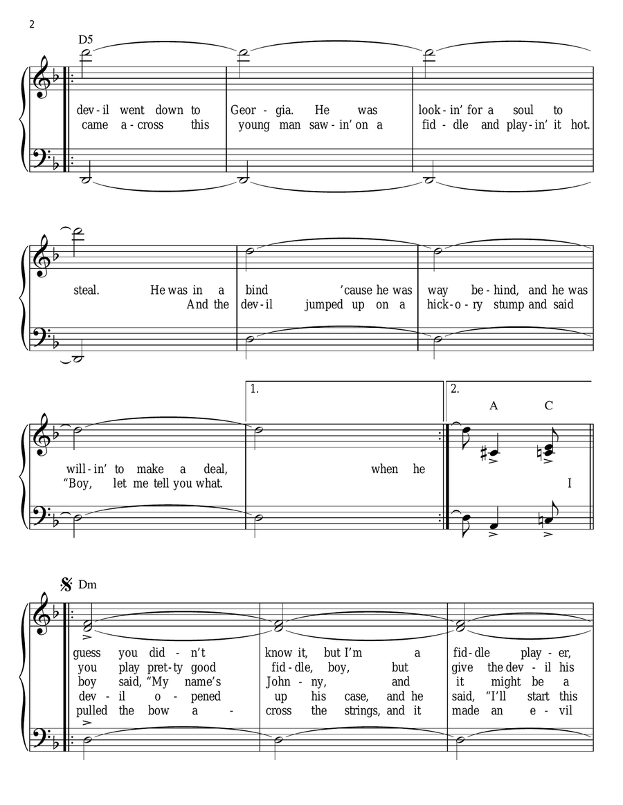 The Devil Went Down To Georgia Easy Piano scores gallery preview page 2