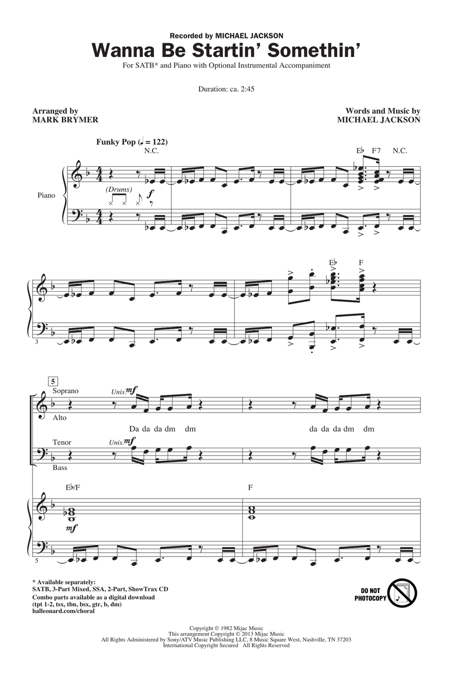 Wanna Be Startin' Somethin' 4-Part scores gallery preview page 1