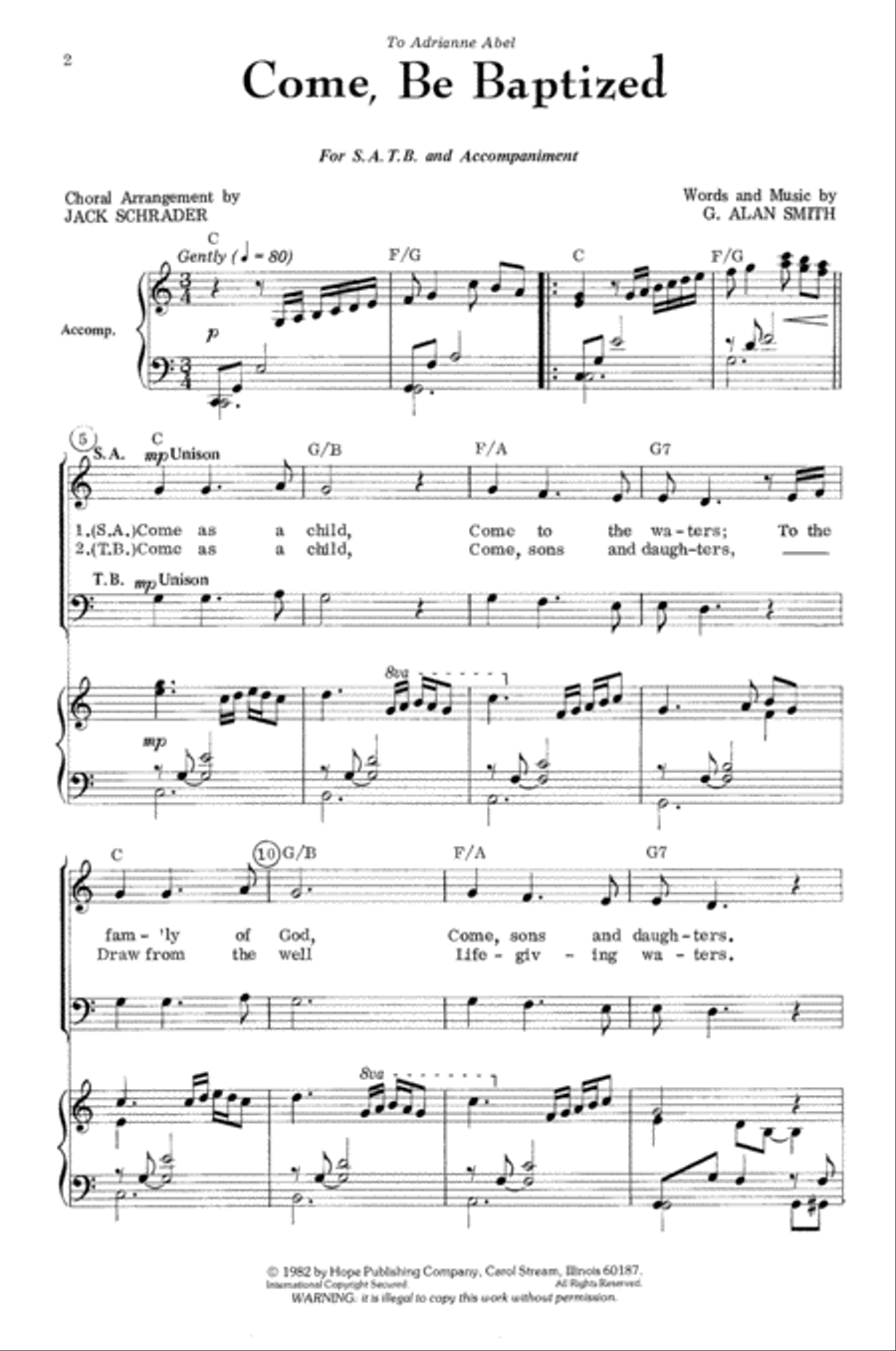 Come, Be Baptized 4-Part scores gallery preview page 2