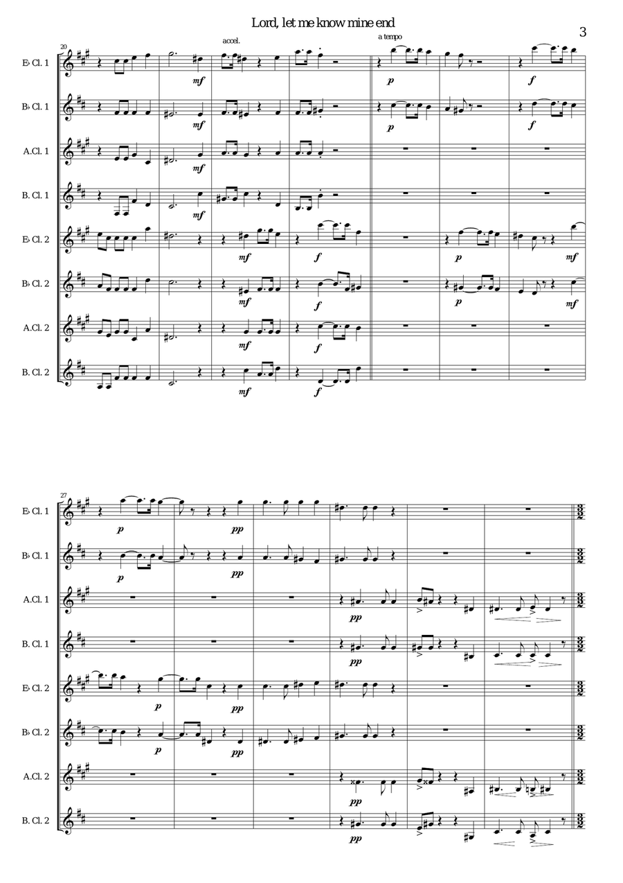 Lord, let me know mine end for clarinet octet or clarinet choir Clarinet Choir scores gallery preview page 3