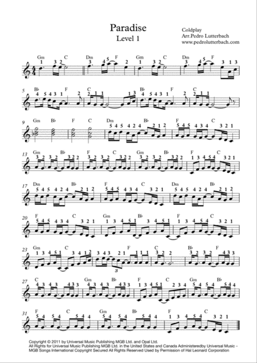 Paradise Easy Piano scores gallery preview page 1