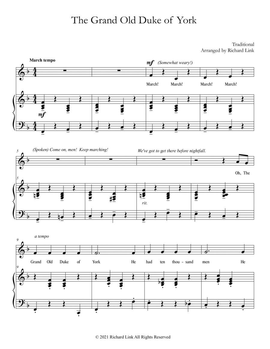 The Grand Old Duke of York (a 'dramatic' arrangement suitable for young voices) Children's Choir scores gallery preview page 1