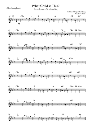 What Child is This? - Greensleeves (Christmas Song) for Alto Saxophone Solo with Chords