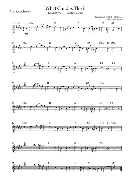 What Child is This? - Greensleeves (Christmas Song) for Alto Saxophone Solo with Chords