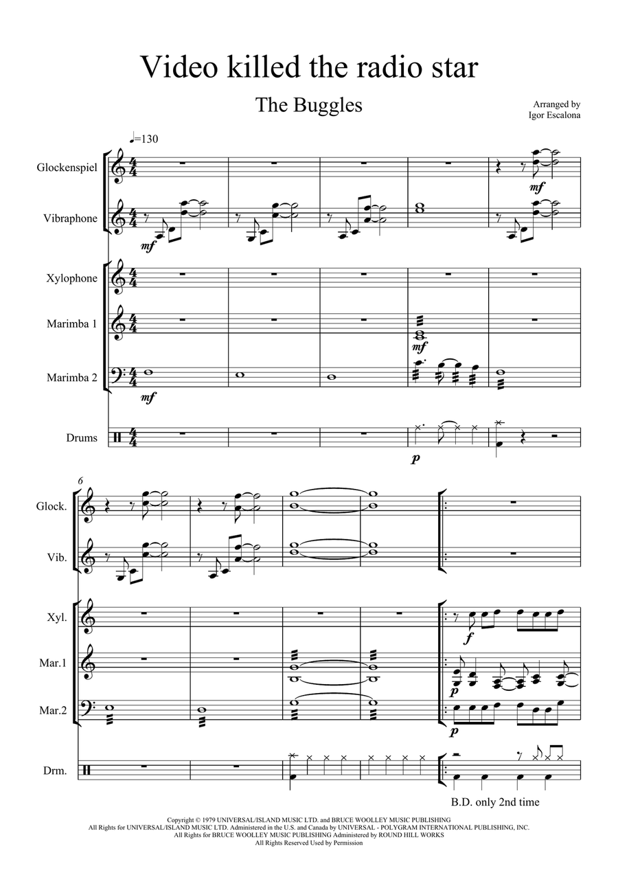 Video Killed The Radio Star Percussion Ensemble scores gallery preview page 3
