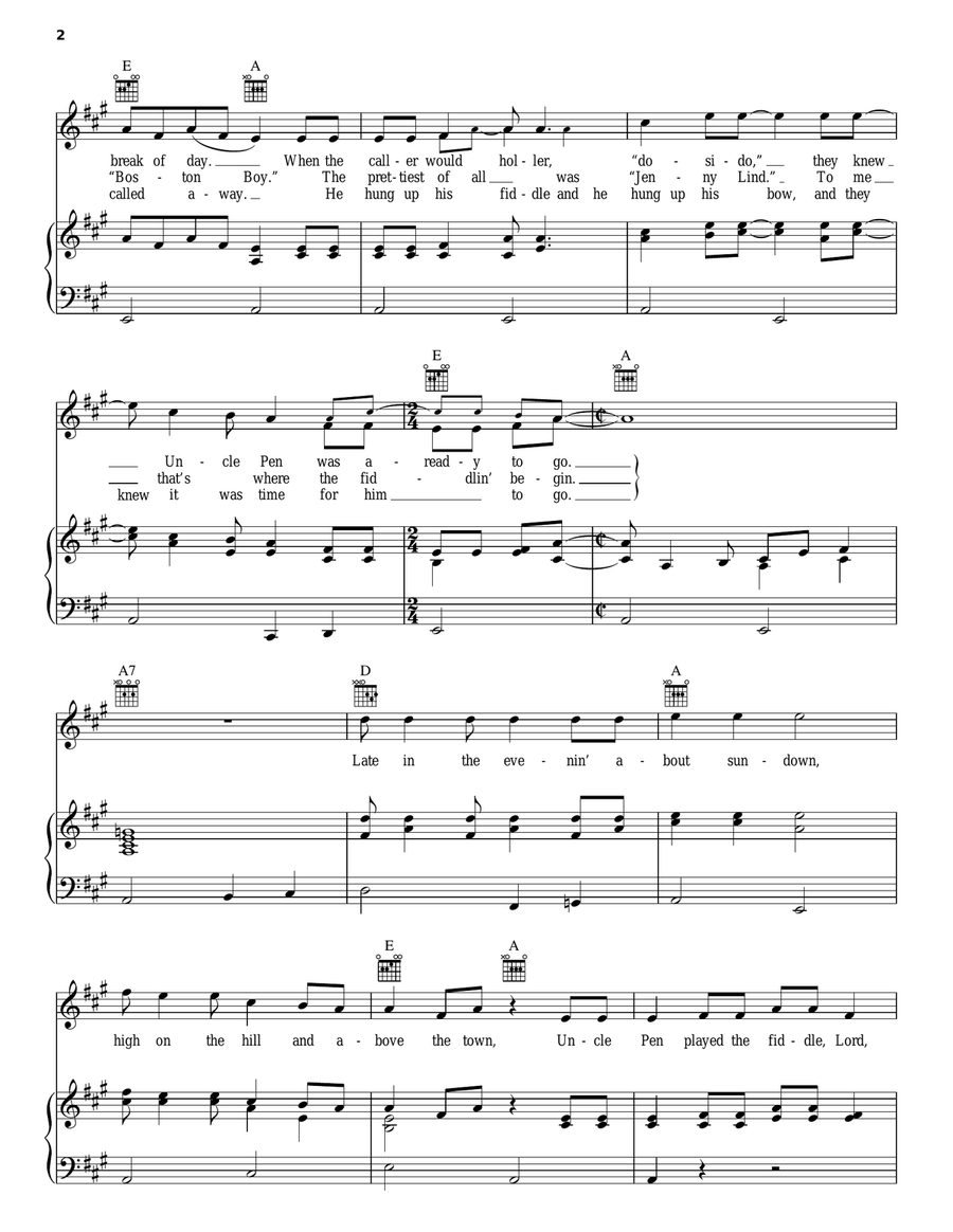 Uncle Pen Piano, Vocal, Guitar scores gallery preview page 2