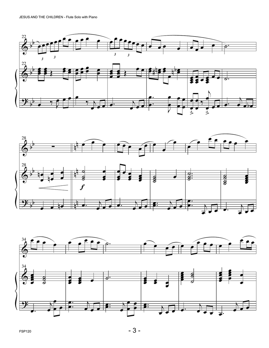 JESUS AND THE CHILDREN (medley of children's hymns) - FLUTE SOLO with Piano Accompaniment Flute Solo scores gallery preview page 3
