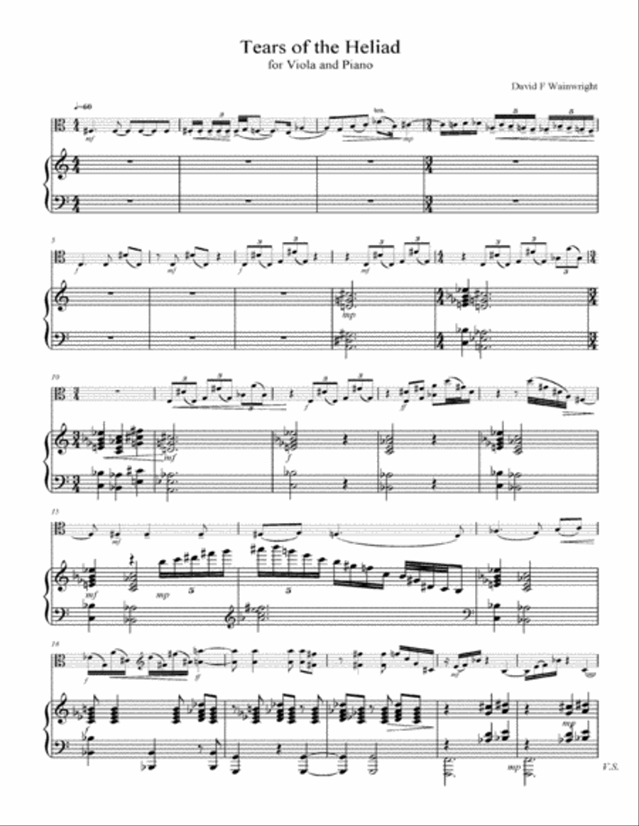 Tears of the Heliad for solo viola and piano Piano scores gallery preview page 1