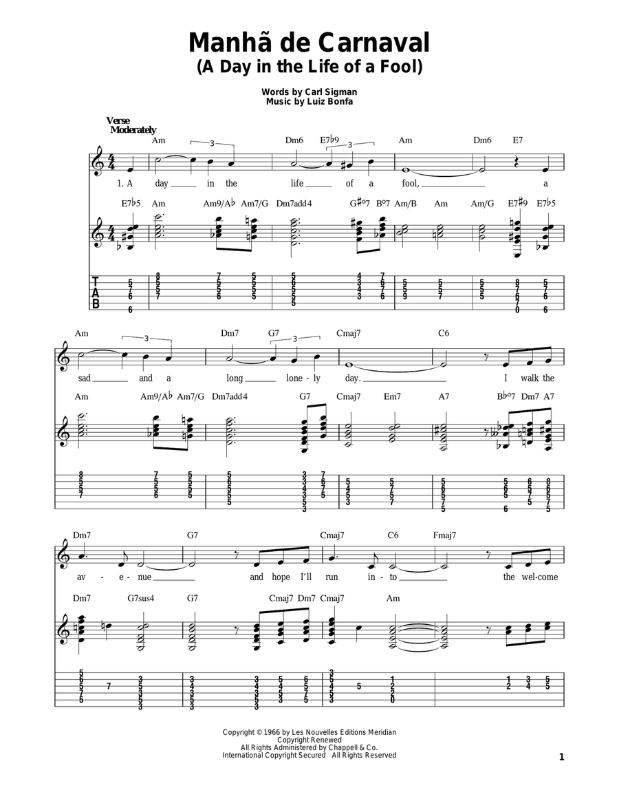 A Day In The Life Of A Fool (Manha De Carnaval) Electric Guitar scores gallery preview page 1