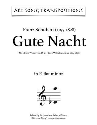 Book cover for SCHUBERT: Gute Nacht, D. 911 no. 1 (transposed to E-flat minor)