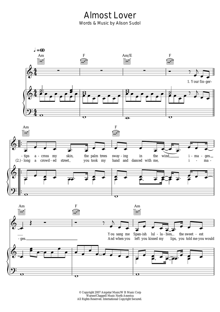 Almost Lover Piano, Vocal scores gallery preview page 1