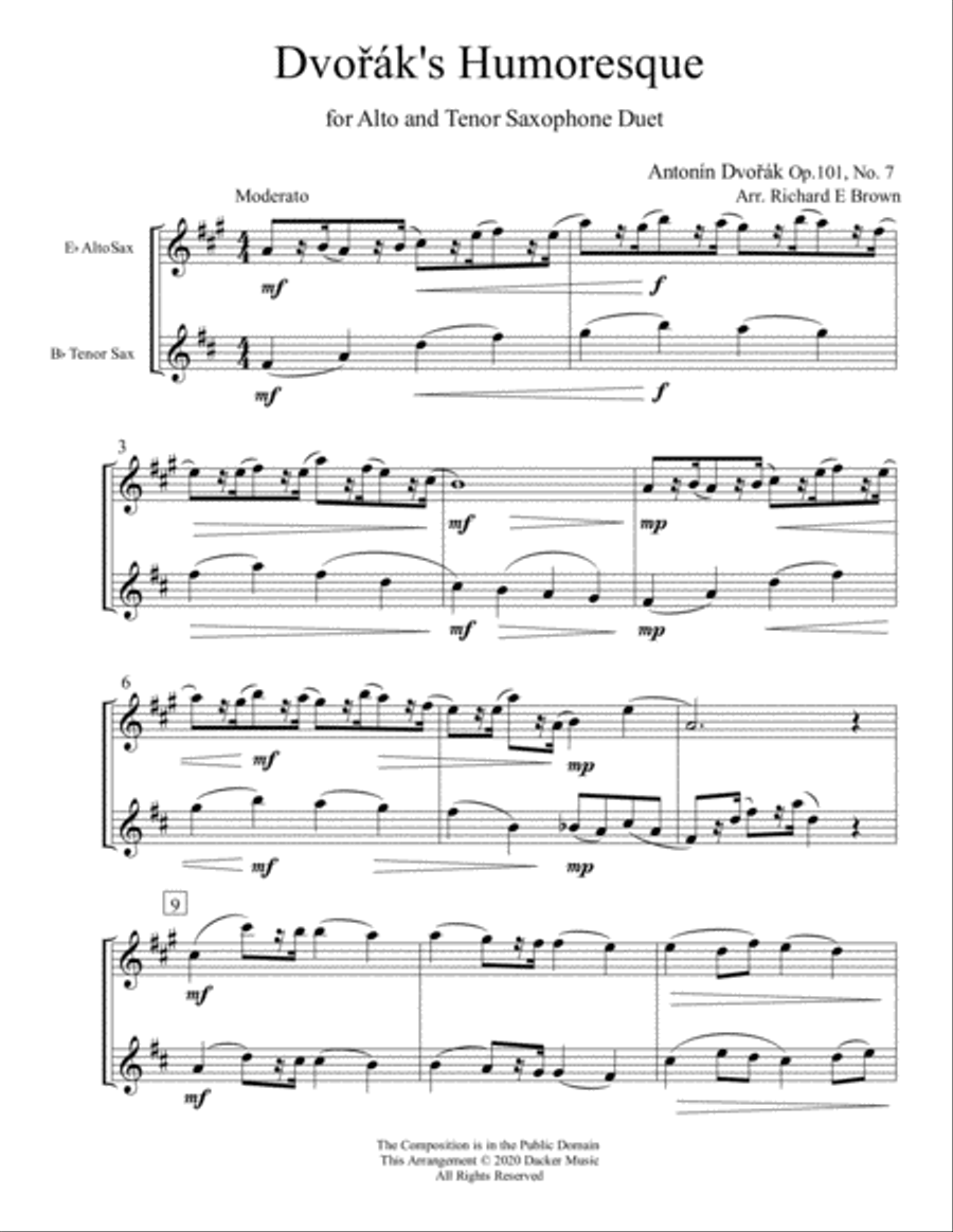 Dvorak's Humoresque - Saxophone Duet Woodwind Duet scores gallery preview page 3