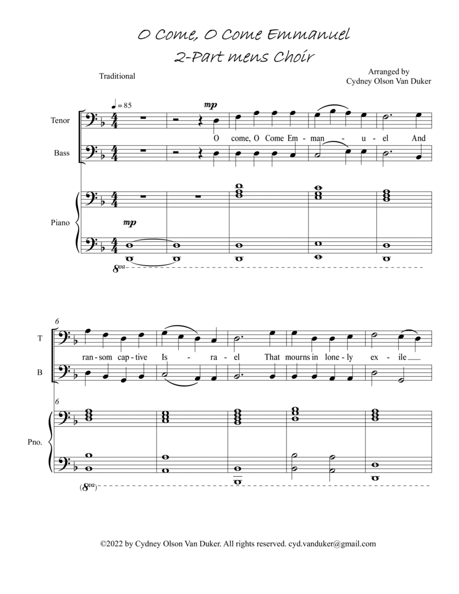 O Come, O Come Emmanuel 2 part mens choir with piano image number null