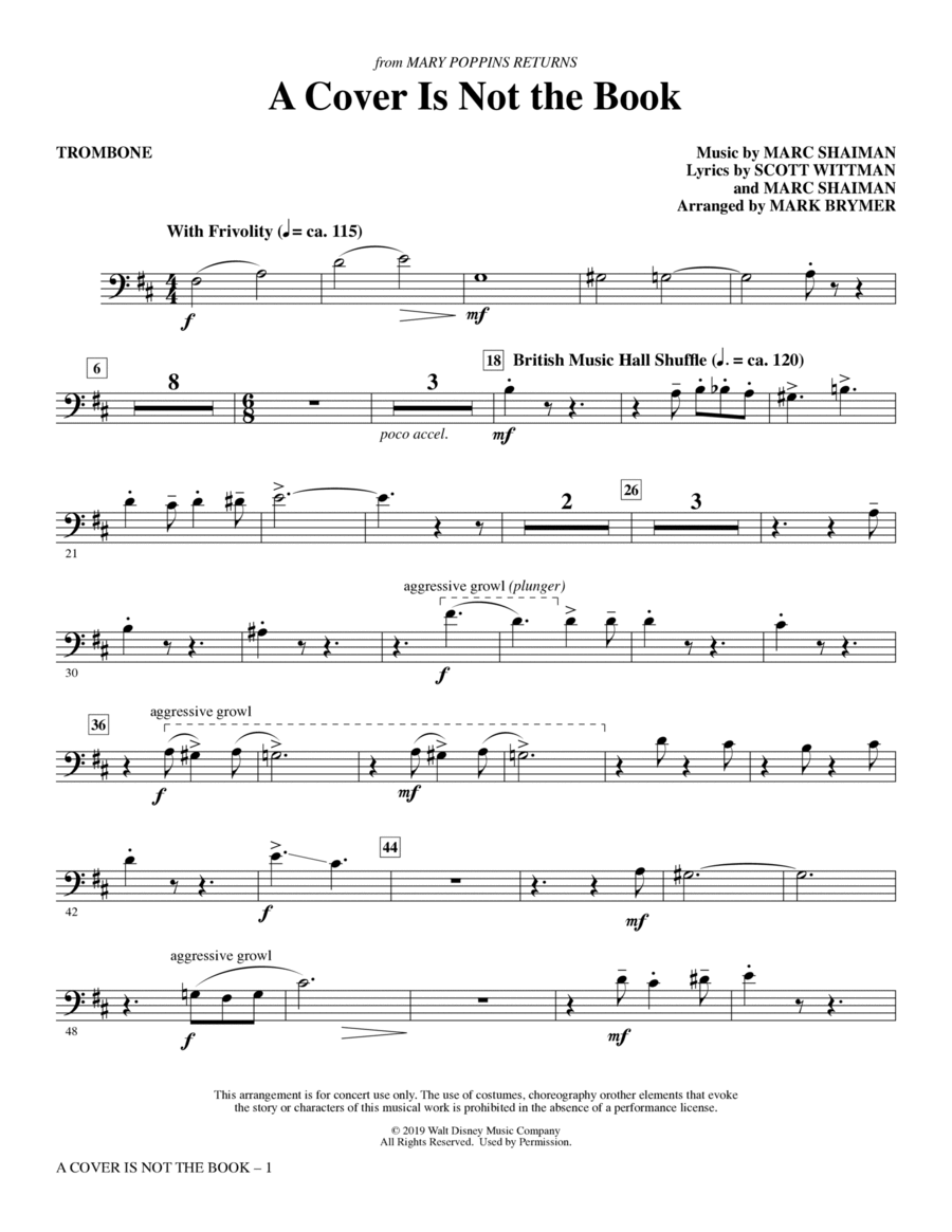A Cover Is Not the Book (from Mary Poppins Returns) (arr. Mark Brymer) - Trombone Choir scores gallery preview page 1
