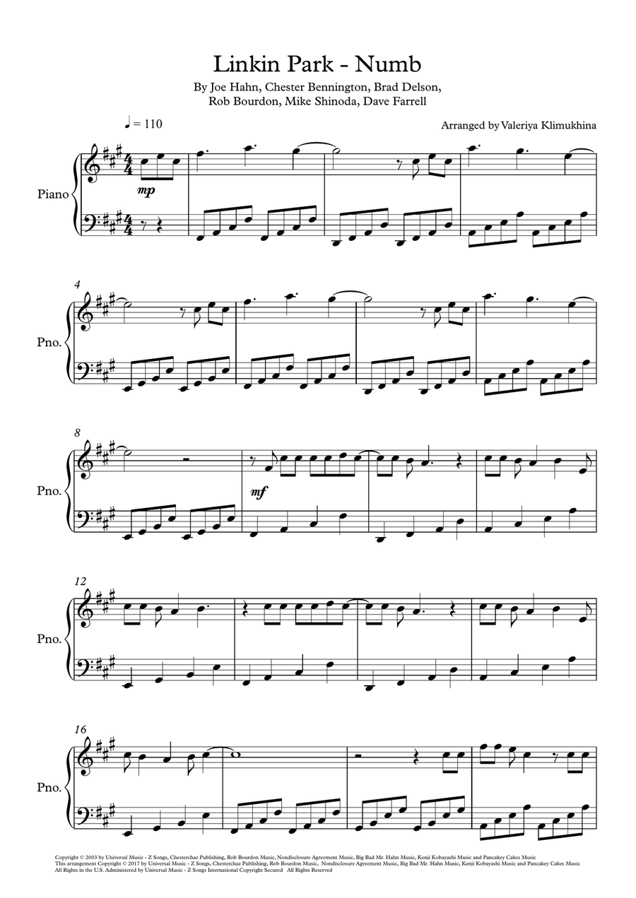 Numb Piano Solo scores gallery preview page 2