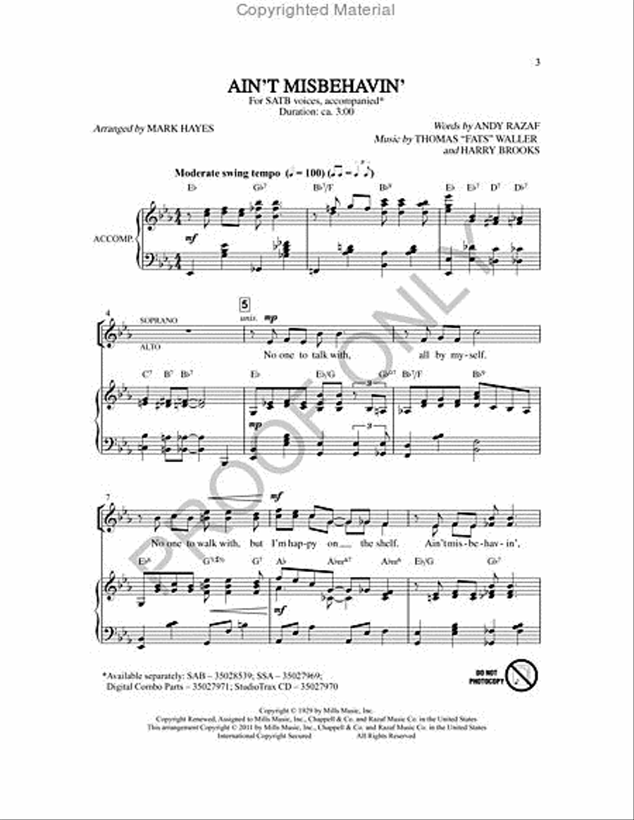 Ain't Misbehavin' Ain't Misbehavin' 4-Part scores gallery preview page 2