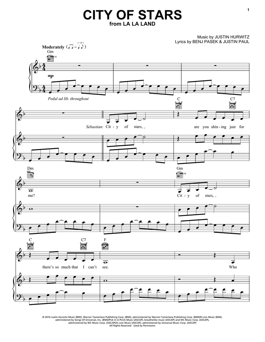 City Of Stars (from La La Land) Piano, Vocal, Guitar scores gallery preview page 1