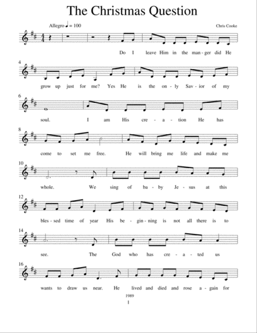 The Christmas Question Unison Choir scores gallery preview page 2