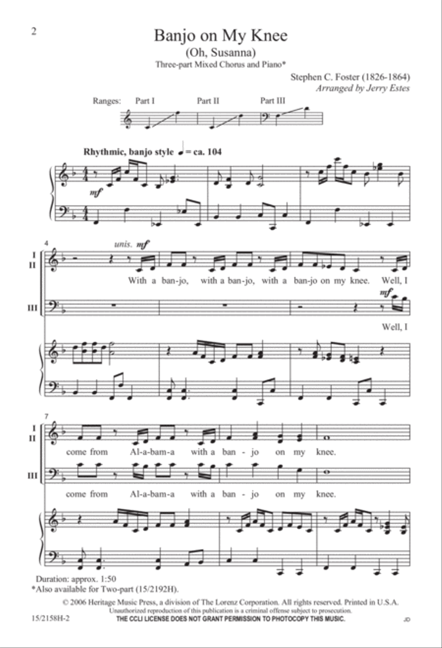 Banjo on My Knee (Oh, Susanna) 3-Part scores gallery preview page 2