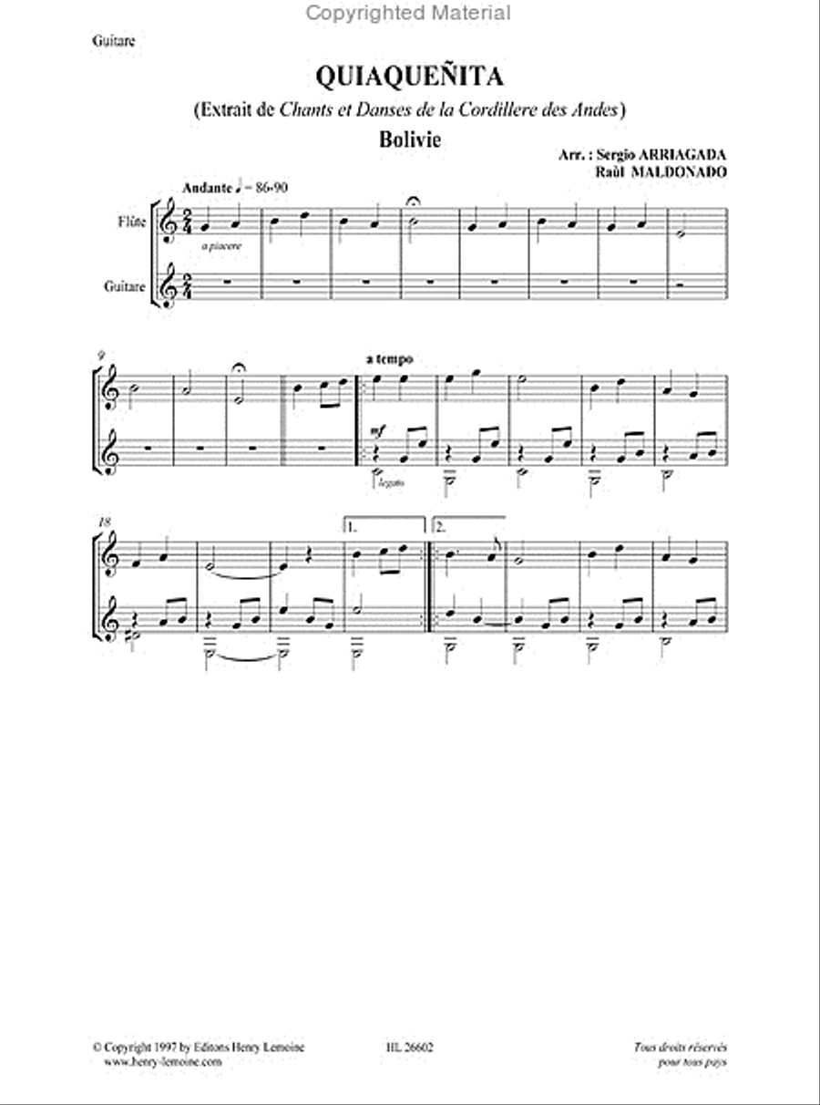 Chants Et Danses De La Cordillere Des Andes Flute scores gallery preview page 4